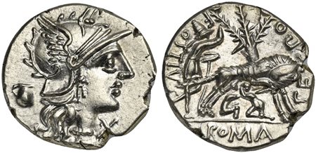 Sex. Pompeius Fostlus, Denarius, Rome, 137 BC; AR (g 3,96; mm 20; h 3);...
