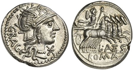 L. Antestius Gragulus, Denarius, Rome, 136 BC; AR (g 3,88; mm 20; h 2);...