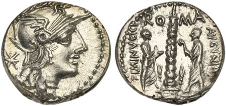 Ti. Minucius C.f. Augurinus, Denarius, Rome, 134 BC; AR (g 3,95; mm 18; h 1);...
