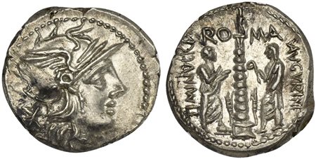 Ti. Minucius C.f. Augurinus, Denarius, Rome, 134 BC; AR (g 3,95; mm 19; h 9);...