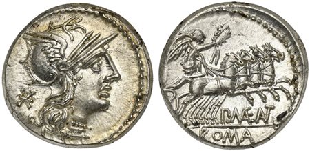P. Maenius M.f. Antiaticus, Denarius, Rome, 132 BC; AR (g 3,88; mm 19; h 2);...