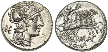 P. Maenius M.f. Antiaticus, Denarius, Rome, 132 BC; AR (g 3,97; mm 18; h 6);...