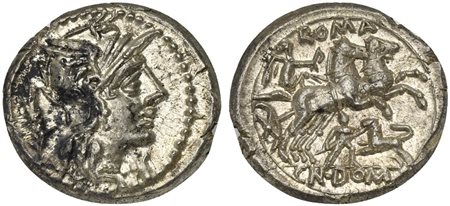 Cn. Domitius (Ahenobarbus or Calvinus), Denarius, Rome, 128 BC; AR (g 3,85;...