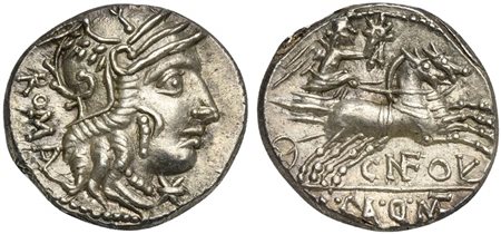 M. Calidius, Q. Metellus and Cn. Fulvius, Denarius, Rome, 117 or 116 BC; AR...