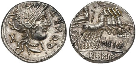 Q. Curtius and M. Silanus, Denarius, Rome, 116 or 115 BC; AR (g 3,81; mm 19;...