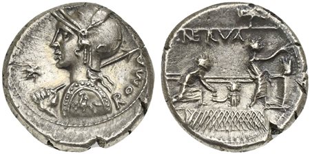 P. Licinius Nerva, Denarius, Rome, 113 or 112 BC; AR (g 3,85; mm 17; h 1);...