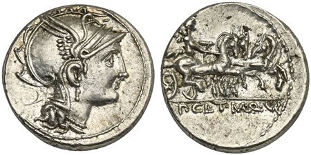 Appius Claudius Pulcher, T. Manlius Mancinus and Q. Urbinius, Denarius, Rome,...