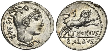 L. Thorius Balbus, Denarius, Rome, 105 BC; AR (g 3,95; mm 20; h 8); Head of...