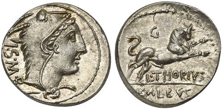 L. Thorius Balbus, Denarius, Rome, 105 BC; AR (g 4,00; mm 19; h 1); Head of...