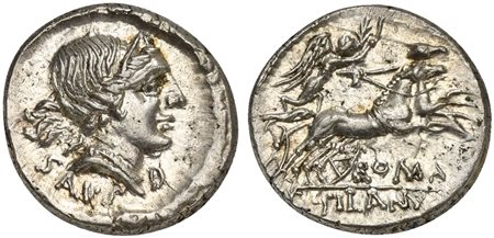 D. Junius Silanus L.f., Denarius, Rome, 91 BC; AR (g 3,99; mm 17; h 4);...