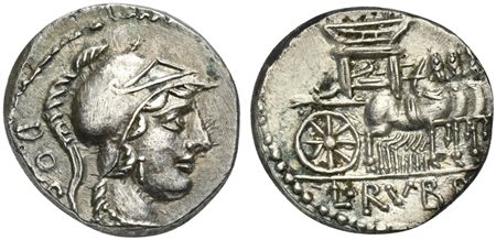 L. Rubrius Dossenus, Denarius, Rome, 87 BC; AR (g 3,54; mm 16; h 4); Helmeted...