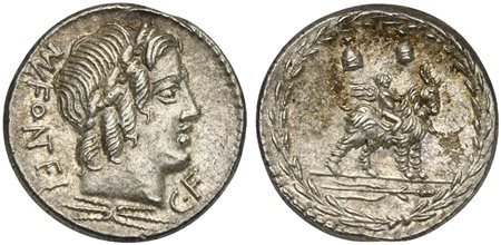 Mn. Fonteius C.f., Denarius, Rome, 85 BC; AR (g 4,01; mm 19; h 6); Laureate...