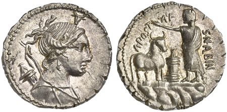 A. Postumius A.f. Sp.n. Albinus, Denarius Serratus, Rome, 81 BC; AR (g 3,90;...