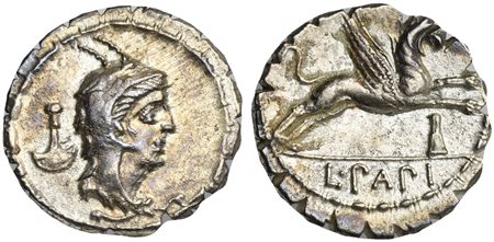 L. Papius, Denarius Serratus, Rome, 79 BC; AR (g 3,87; mm 19; h 4); Head of...