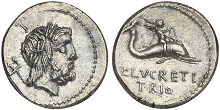 L. Lucretius Trio, Denarius, Rome, 76 BC; AR (g 3,98; mm 18; h 7); Laureate...