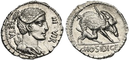 C. Hosidius C.f. Geta, Denarius Serratus, Rome, 68 BC; AR (g 3,81; mm 20; h...