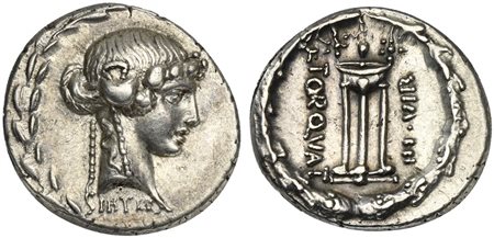 L. Manlius Torquatus, Denarius, Rome, 65 BC; AR (g 3,98; mm 18; h 4); Head of...