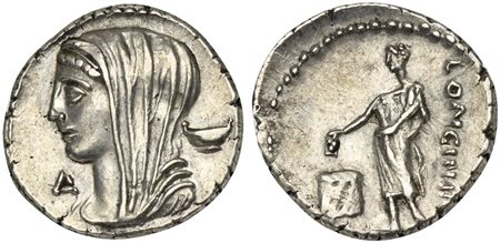 L. Cassius Longinus, Denarius, Rome, 63 BC; AR (g 3,88; mm 20; h 9); Head of...