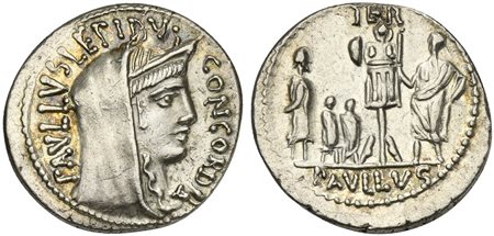 L. Aemilius Lepidus Paullus, Denarius, Rome, 62 BC; AR (g 3,82; mm 20; h 6);...