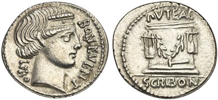 L. Scribonius Libo, Denarius, Rome, 62 BC; AR (g 4,04; mm 20; h 6); Head of...