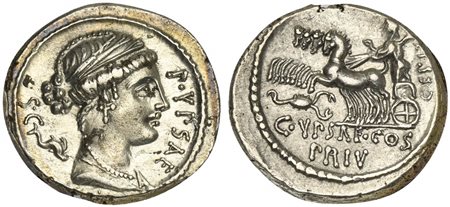 P. Plautius Hypsaeus, Denarius, Rome, 60 BC; AR (g 3,91; mm 18; h 6); Draped...