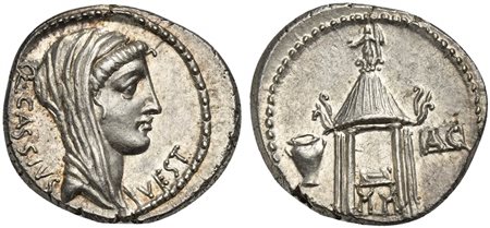 Q. Cassius Longinus, Denarius, Rome, 55 BC; AR (g 3,81; mm 19; h 11); Veiled...