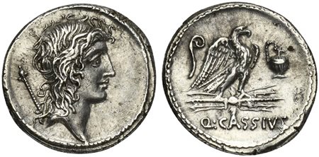 Q. Cassius Longinus, Denarius, Rome, 55 BC; AR (g 3,70; mm 18; h 6); Head of...