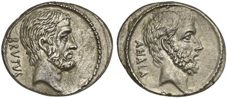 M. Junius Brutus, Denarius, Rome, 54 BC; AR (g 3,45; mm 20; h 5); Head of L....