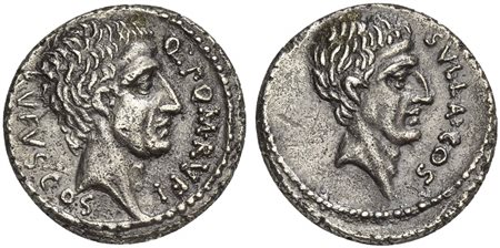 Q. Pompeius Rufus, Denarius, Rome, 54 BC; AR (g 3,73; mm 17; h 6); Portrait...