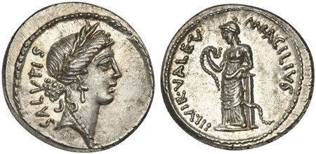 Mn. Acilius Glabrio, Denarius, Rome, 49 BC; AR (g 3,91; mm 19; h 5); Laureate...