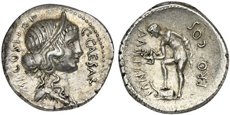 C. Julius Caesar and A. Allienus, Denarius, Sicily, 47 BC; AR (g 3,65; mm 18;...