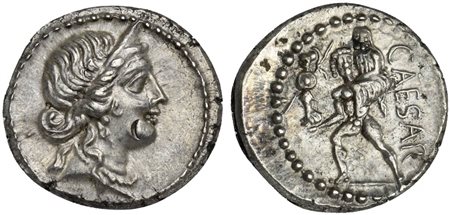 C. Julius Caesar, Denarius, Africa, 47-46 BC; AR (g 3,86; mm 18; h 6);...