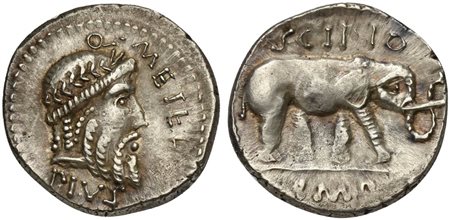 Q. Caecilius Metellus Pius Scipio, Denarius, Military mint travelling with...