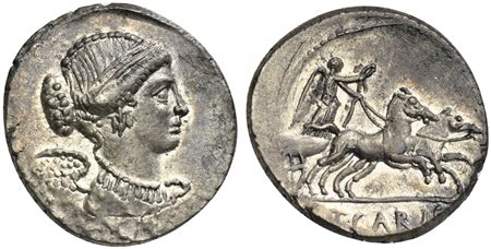 T. Carisius, Denarius, Rome, 46 BC; AR (g 3,93; mm 20; h 9); Bust of Victory...