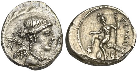 T. Carisius, Quinarius, Rome, 46 BC; AR (g 1,61; mm 14; h 3); Bust of Victory...