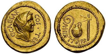 C. Julius Caesar and A. Hirtius, Aureus, Rome, 46 BC; AV (g 8,11; mm 20; h...