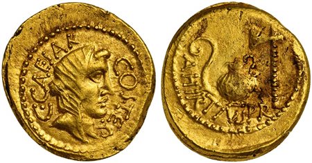 C. Julius Caesar and A. Hirtius, Aureus, Rome, 46 BC; AV (g 7,94; mm 21; h...