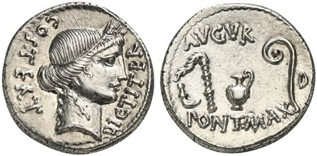 C. Julius Caesar, Denarius, Uncertain mint, 46 BC; AR (g 3,83; mm 17; h 6);...