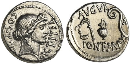 C. Julius Caesar, Denarius, Uncertain mint, 46 BC; AR (g 3,84; mm 18; h 11);...