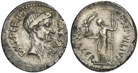 C. Julius Caesar and P. Sepullius Macer, Denarius, Rome, January-February 44...