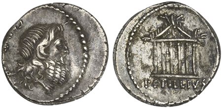 Petilius Capitolinus, Denarius, Rome, 43 BC; AR (g 3,93; mm 17; h 3); Head of...