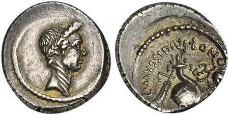 The Caesarians - L. Mussidius Longus, Denarius, Rome, 42 BC; AR (g 4,00; mm...