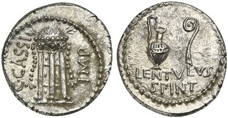 C. Cassius Longinus and P. Cornelius Lentulus Spinther, Denarius, Military...