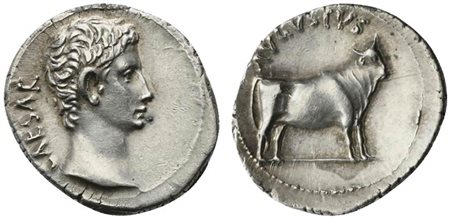 Augustus (27 BC - AD 14), Denarius, Pergamum or Samos, 27 BC; AR (g 3,44; mm...