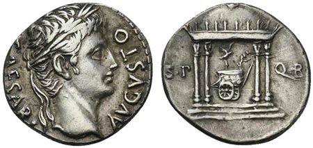 Augustus (27 BC - AD 14), Denarius, Colonia Patricia (?), ca. 18 BC; AR (g...