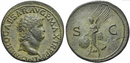 Nero (54-68), As, Lugdunum, AD 66-67; AE (g 11,57; mm 29; h 6); IMP NERO...