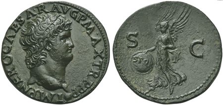 Nero (54-68), As, Lugdunum, AD 66-67; AE (g 11,15; mm 27; h 6); IMP NERO...