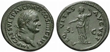 Vespasian (69-79), As, Rome, AD 73; AE (g 11,85; mm 28; h 6); IMP CAES VESP...