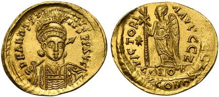 Justinian I (527-565), Solidus, Rome, AD 542-549; AV (g 4,28; mm 21; h 6);...