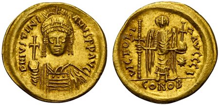 Justinian I (527-565), Solidus, Carthage, AD 546-547; AV (g 4,48; mm 18; h...